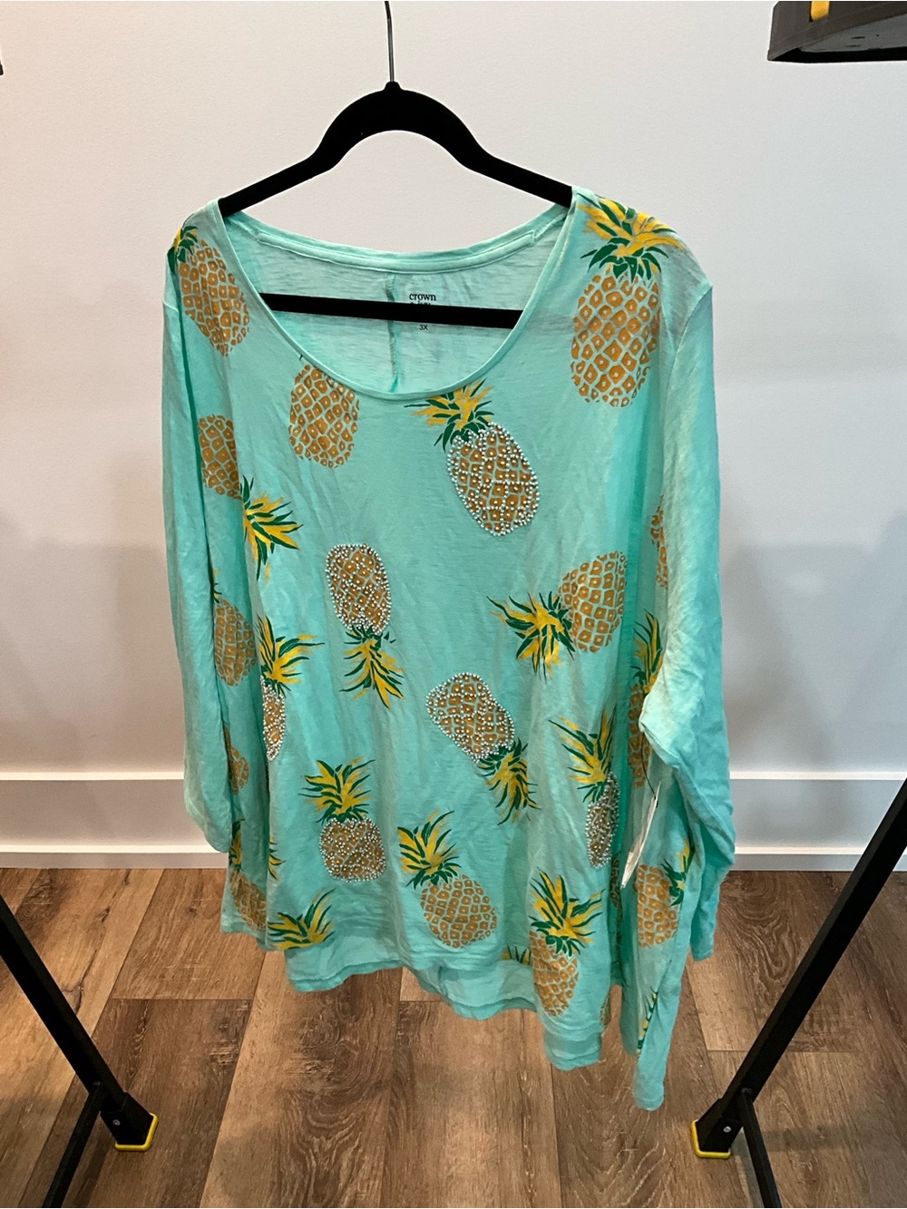 crown & ivy Mint Pineapple Print Scoop Neck Tunic